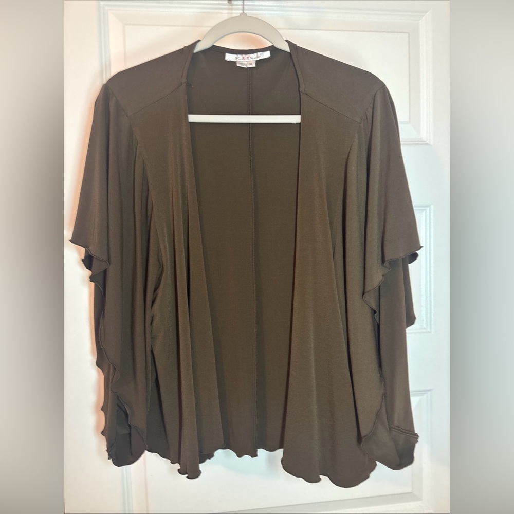 VTG Kelly & Diane Chocolate Brown Open Front Cardigan SZ XL Bolero Style Career